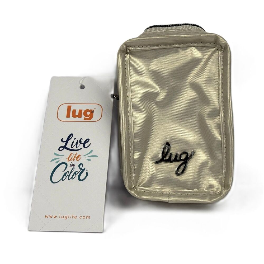 Lug Drizzle Mini Zip NWT Storage Pouch Bag Charm ChamMet Champagne Gold Clip - Picture 3 of 7